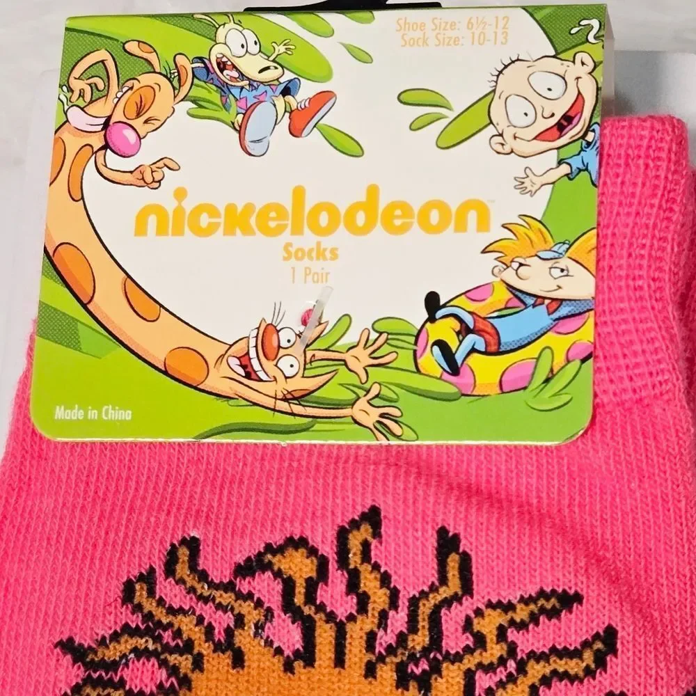 Rugrats Chuckie Pink Crew Socks – Forever Young Y2K Retro Nickelodeon Nostalgia